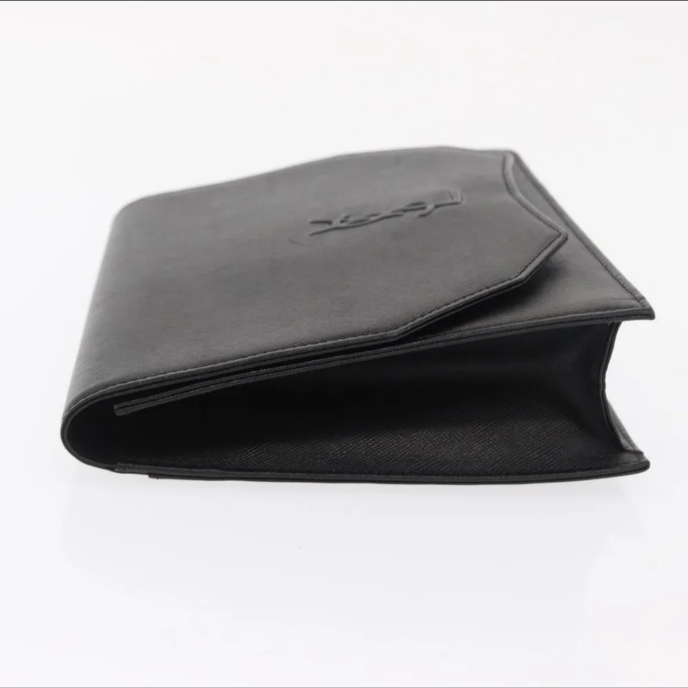 Vintage Yves Saint Laurent Black Leather Clutch Bag Saffiano Texture Tonal YSL - Picture 5 of 16